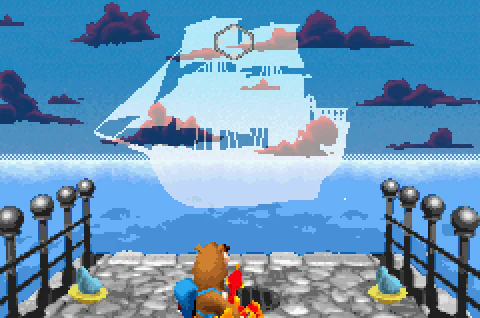 The ship turning pale as Ghost Pirate departs after his defeat