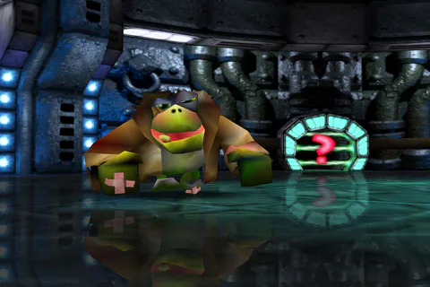 Klungo dropping into the metal Gatehouse chamber in Cauldron Keep
