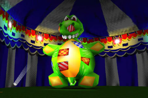 Mr. Patch standing inside the Big Top in Banjo-Tooie.