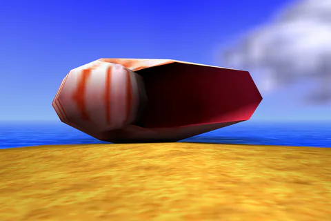 Close view into the dark red opening of Nipper’s empty shell