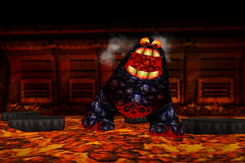 Old King Coal without either arm, with smoke rising from his shoulders