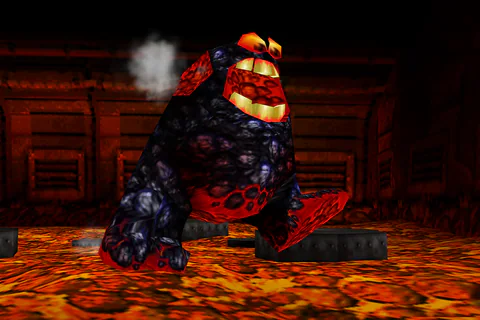 Old King Coal’s armless torso and glowing foot in motion