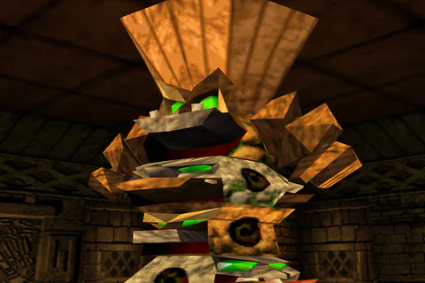 Low view of Targitzan’s stacked sections and dart-firing mouths