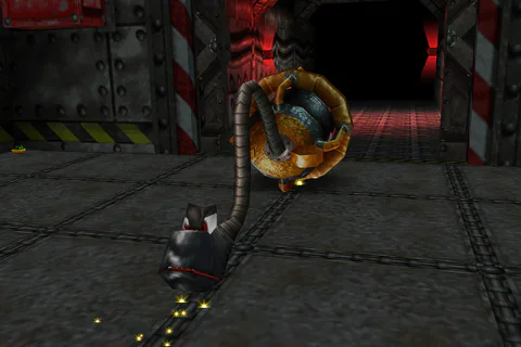 Weldar using his head and flexible hose to drag his heavy body through the Repair Depot doors