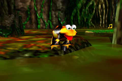 A Yellow Flibbit standing beside the swamp water