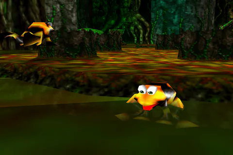 Two Yellow Flibbits crossing the island at different heights