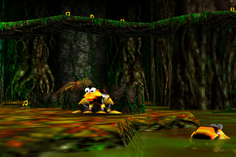 Yellow Flibbits spread across the island beneath the raised walkway
