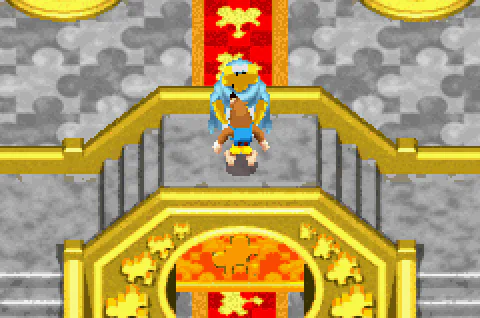Banjo speaking to Master Jiggywiggy inside the temple.