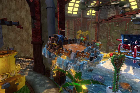 A custom vehicle assembled inside Mumbo's Motors.