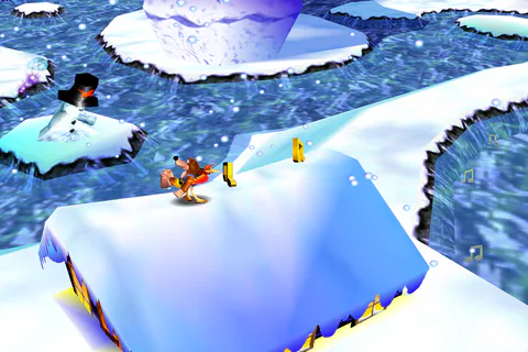 Banjo climbing the giant snowman in Freezeezy Peak.