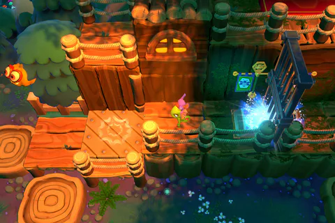 Wooden platforms and a glowing Checkmate stand inside a forest chapter.