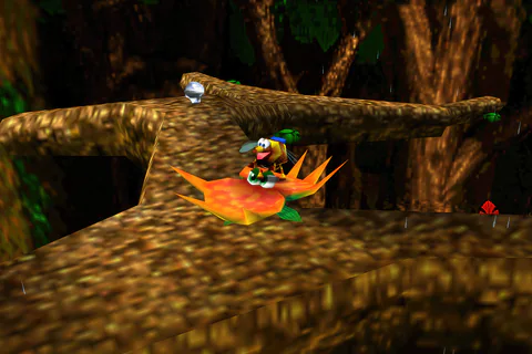 Bee Banjo rests on an open Snarebear on a branch in Click Clock Wood.