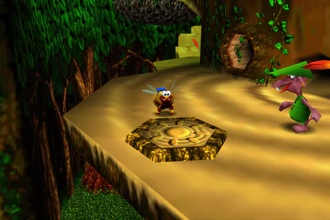 Bee Banjo stands near Mumbo’s transformation pad inside the Spring skull hut.