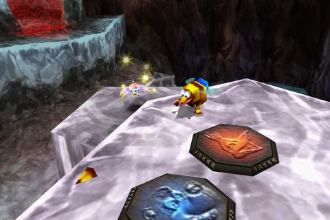 Bee Banjo flies beside the Split-Up pads in Cloud Cuckooland’s Central Cavern.