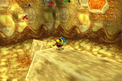 Bee Banjo flies through the honeycomb chamber among the coloured Zubbas.