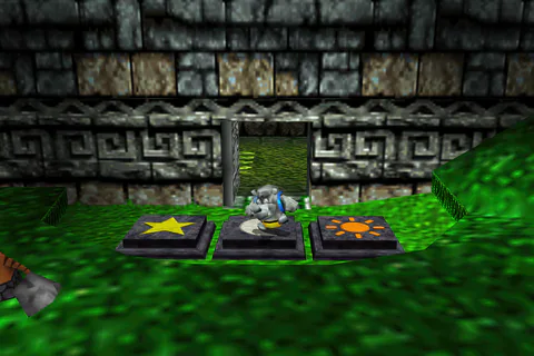 Stony Banjo stands by the sun, moon and star switches outside Dilberta’s cell.