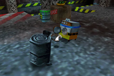 Washer beside a barrel near a factory fire exit